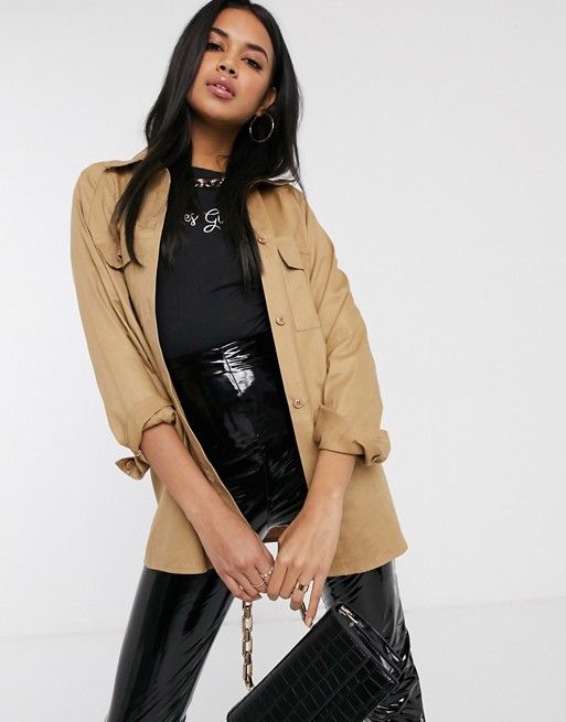 Missguided utility shacket in sand