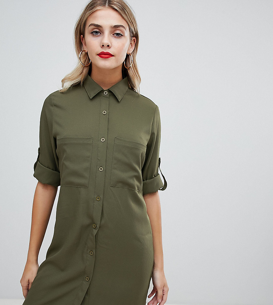 Missguided utility shirt dress in khaki-Green