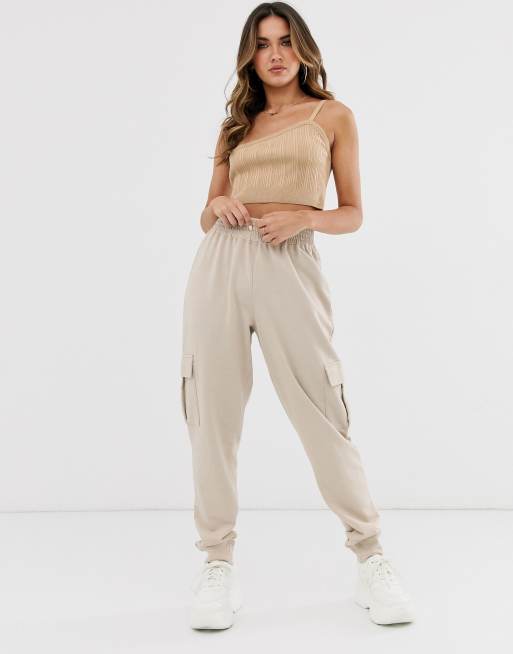 Missguided utility sweatpants with pocket detail in nude ASOS