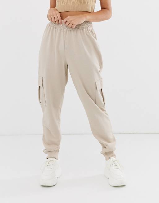 Missguided utility sweatpants with pocket detail in nude