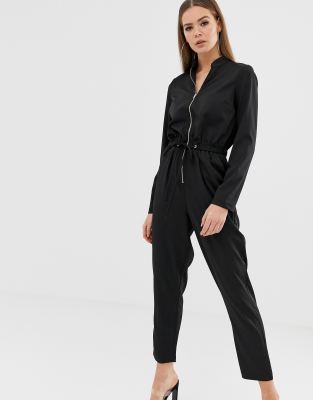 black jumpsuit zip front