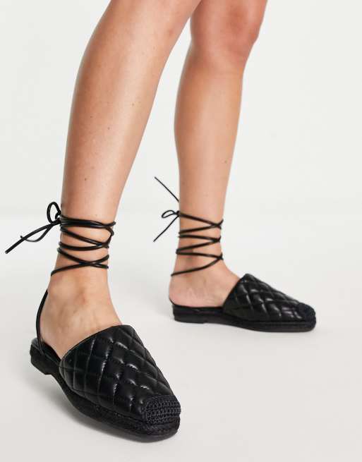 Missguided - Vatterede mule espadriller i sort med bindebånd, 2 af 4