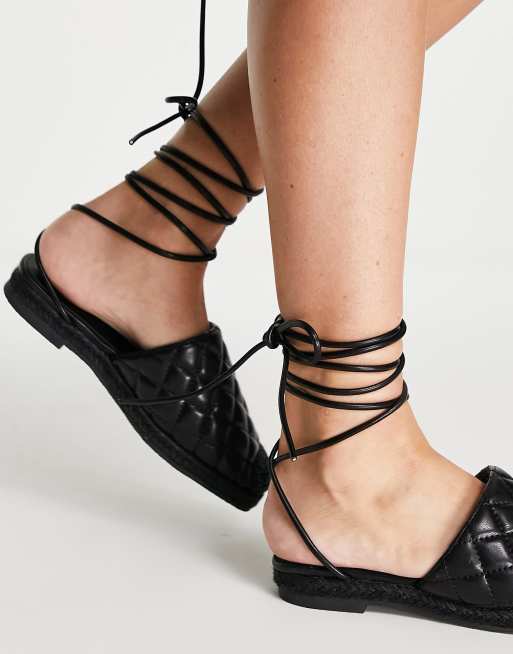 Missguided - Vatterede mule espadriller i sort med bindebånd, 3 af 4