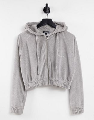 Missguided velour zip up hoodie in grey
