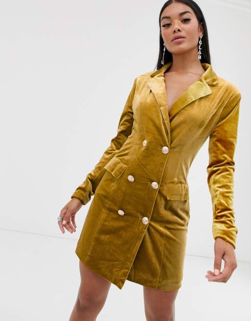 Missguided velvet button deals detail blazer dress