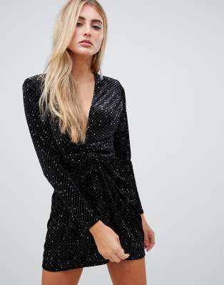 missguided velvet wrap dress