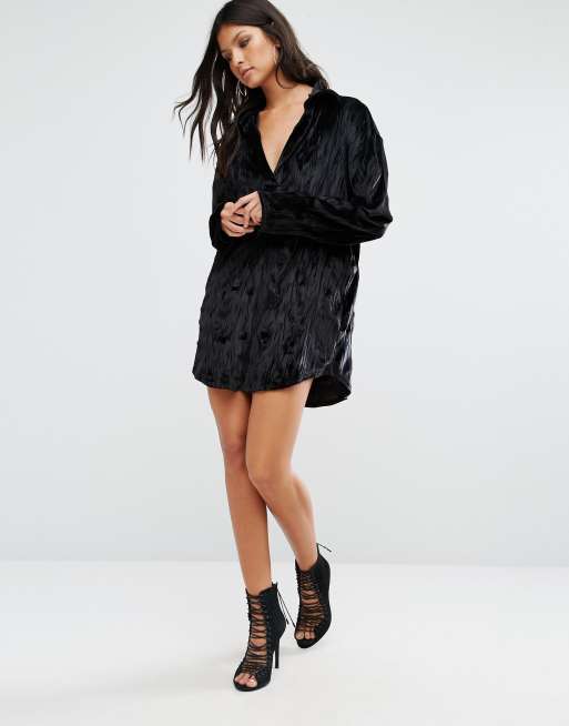 Missguided Velvet Oversized Shirt Dress