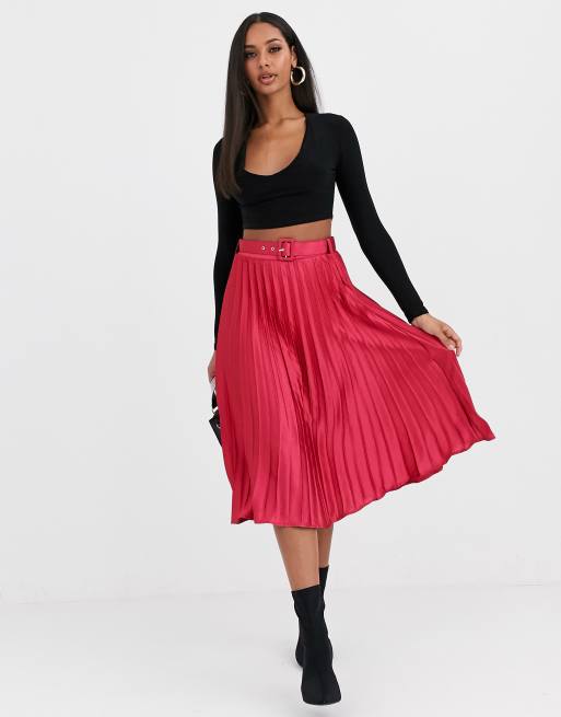 Pink velvet store pleated midi skirt