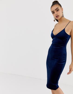 navy blue velvet midi dress