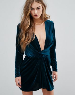 missguided velvet wrap dress