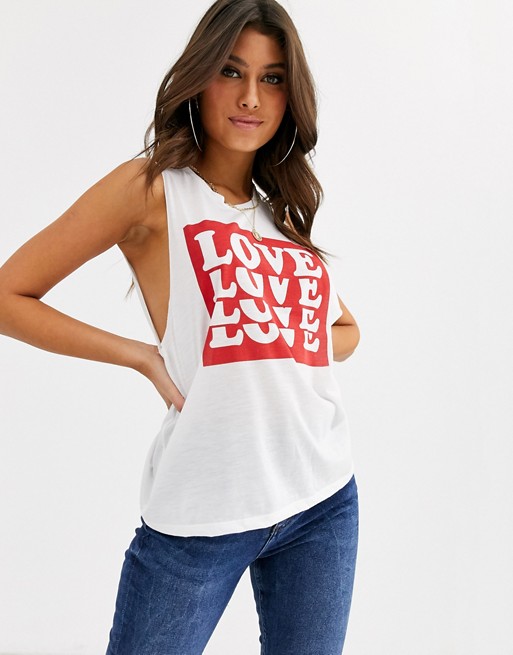 Missguided vest with love slogan in white