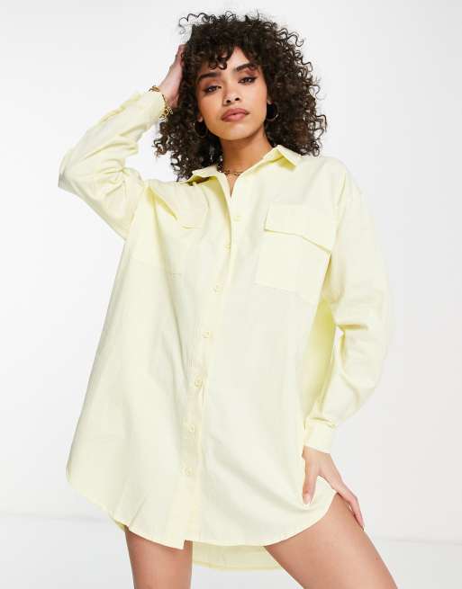 Missguided - Vestito camicia oversize in popeline color limone