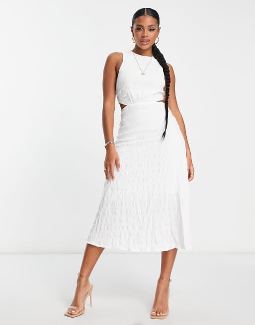 Missguided - Vestito con gonna al polpaccio bianco con cut-out laterali