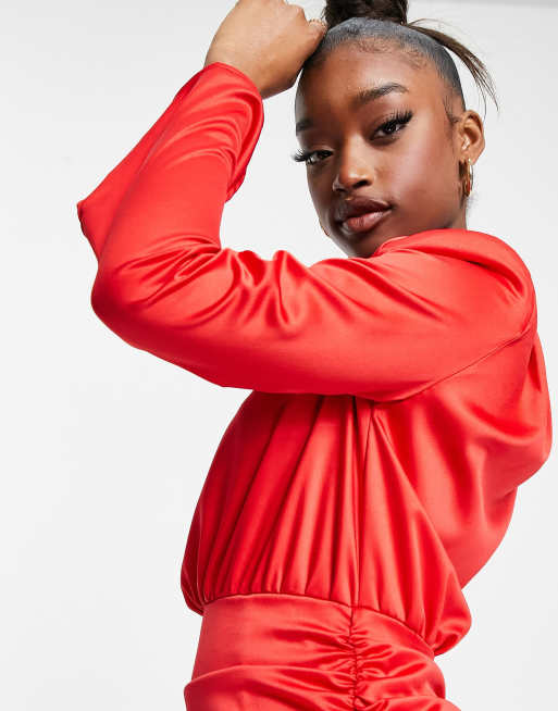 Missguided - Vestito corto accollato a maniche lunghe rosso, 3 di 4