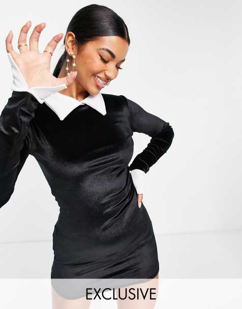 Missguided - Vestito corto da Halloween in velluto nero con colletto - view 1