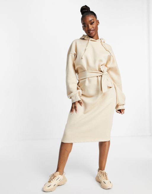 Missguided - Vestito maglione midi oversize color sabbia con cappuccio