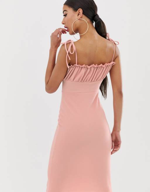 Missguided - Vestito midi rosa a fascia con spalline da annodare, 2 di 4