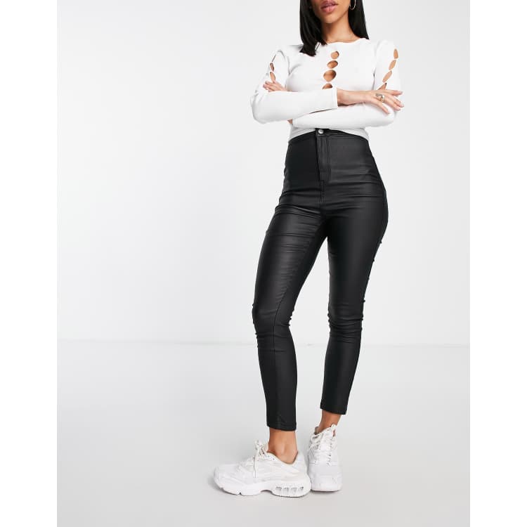 Missguided Vice coated sculpt detail jeans in black