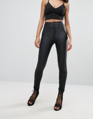 missguided high waisted coated skinny jeans