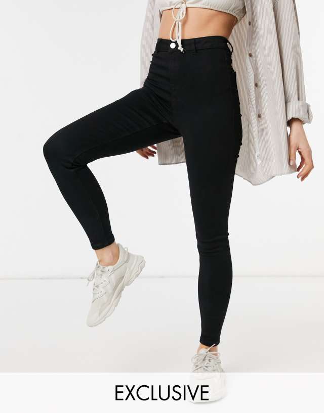 Missguided Vice high waist skinny jeans with belt loops in black