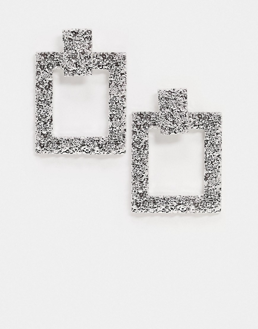 Missguided - Vierkante oorbellen met textuur in zilver