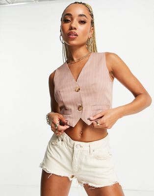 Missguided waistcoat in pink pinstripe