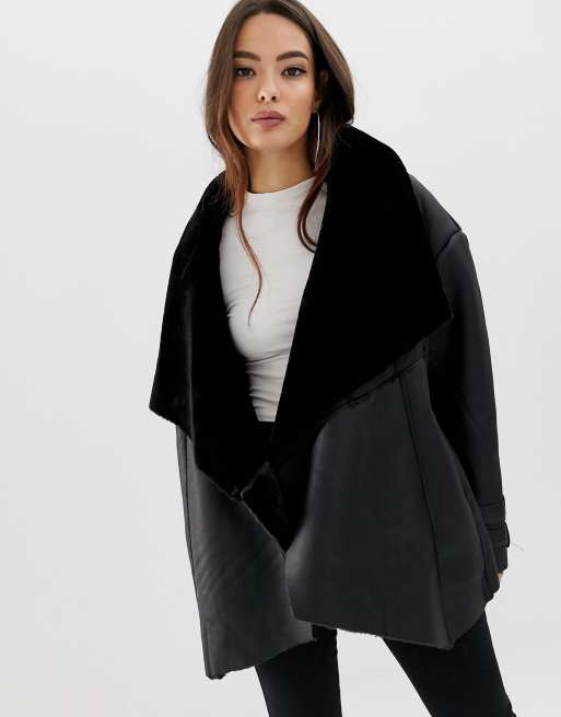 Missguided waterfall shearling jacket