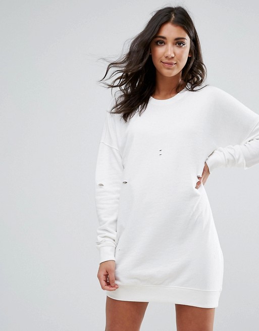 Missguided | Missguided White Ripped Oversized Sweater Dress