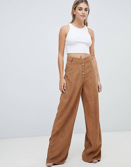 Missguided wide leg cord pants in camel