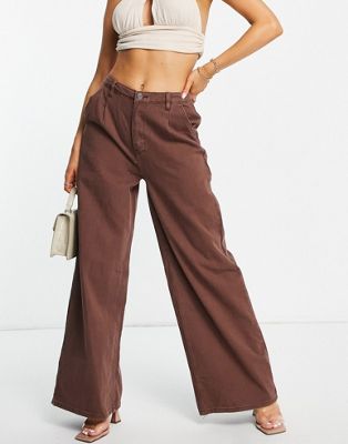 Missguided wide leg jeans in brown