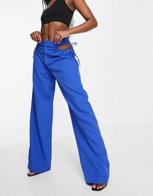 Missguided wide leg trouser with cut out waist in blue
