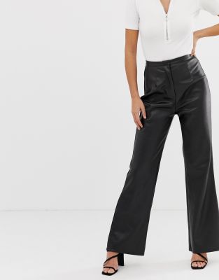 wide leg faux leather trousers