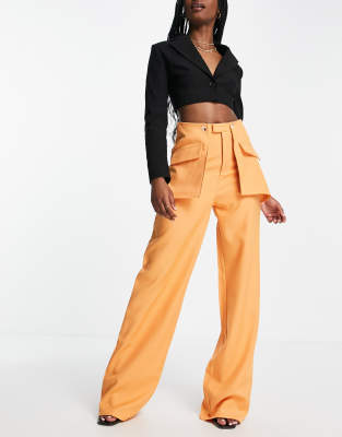 Missguided Missguided wide leg trousers with pocket detail in orange