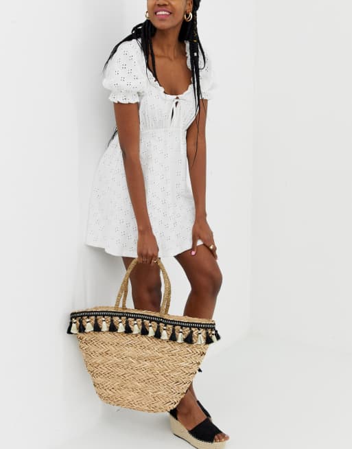 Missguided woven beach bag with tassel trim ASOS