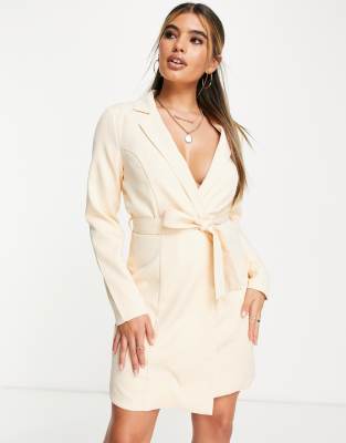 Missguided wrap blazer mini dress in cream - ASOS Price Checker