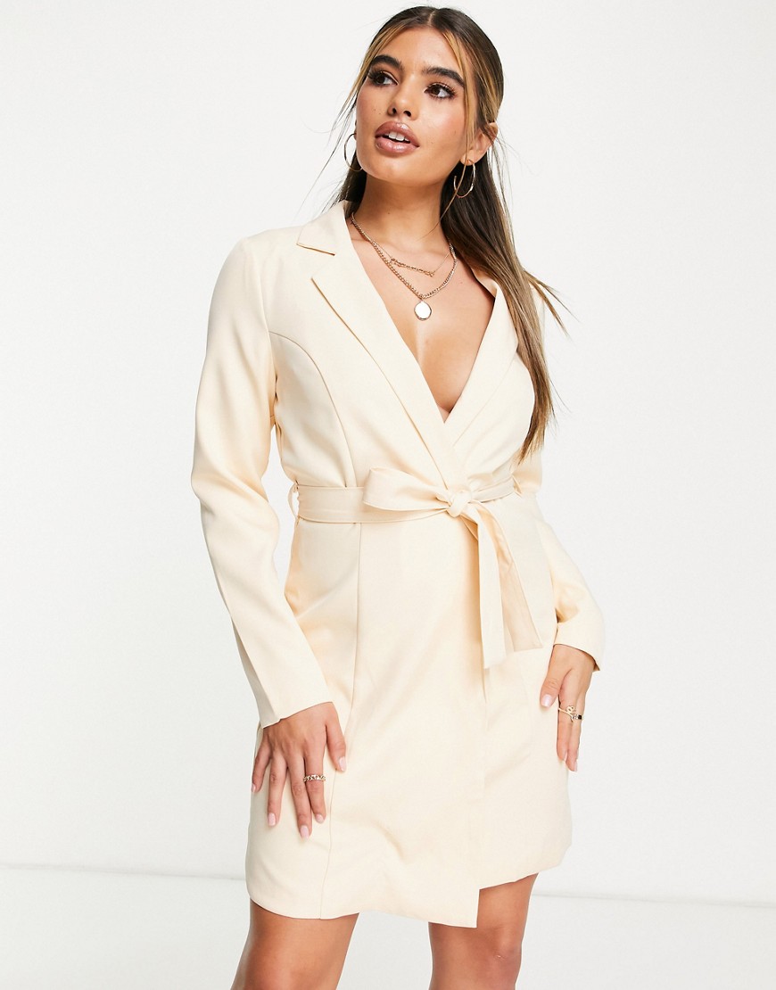 Missguided wrap blazer mini dress in cream-White