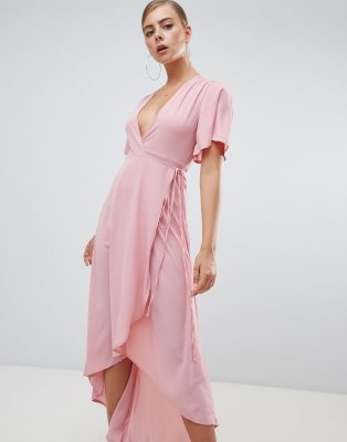 missguided pink wrap dress