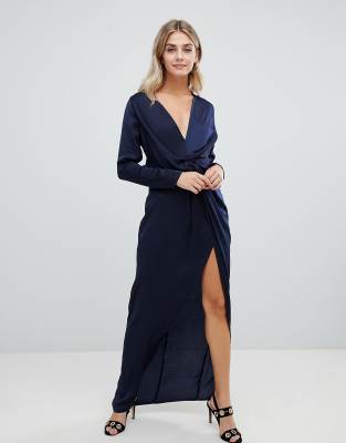 navy long wrap dress