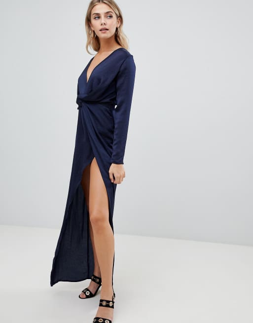 Missguided satin wrap maxi deals dress