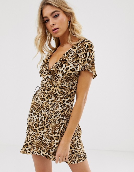 Missguided wrap tea dress in leopard print