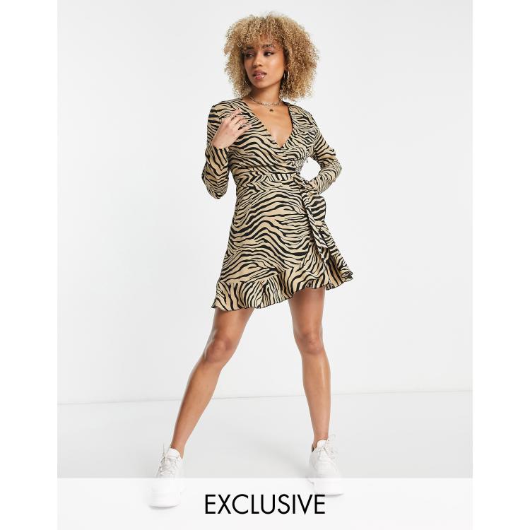 Missguided wrap tea dress with ruffle hem in tiger print | ASOS