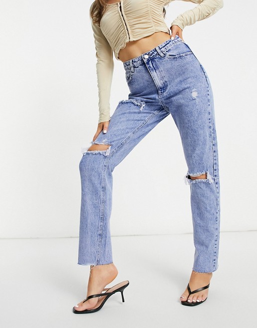Missguided Wrath high waisted distressed straight jean in blue