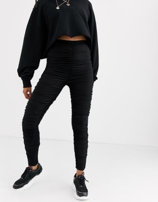 Missguided X Jordan Lipscombe ruched slinky leggings in black