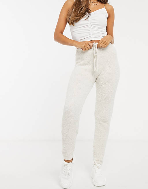 Missguided yarn knitted co-ord trousers in cream