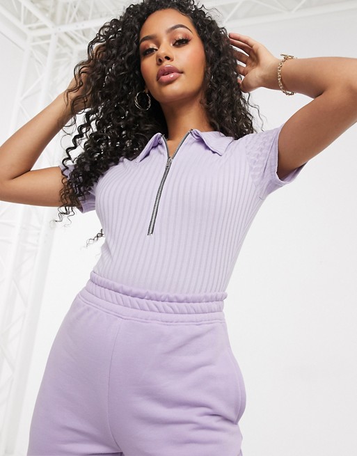 Missguided co-ord zip polo in lilac