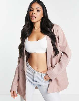 Missguided - Zweireihiger Blazer in Rosa mit Nadelstreifen