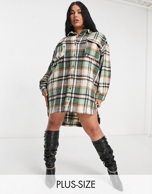 Missguuided Plus overized shirt dress in gingham check