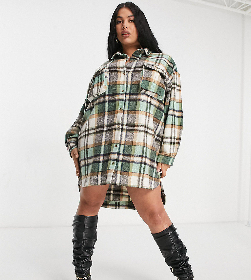 Missguuided Plus overized shirt dress in plaid-Multi