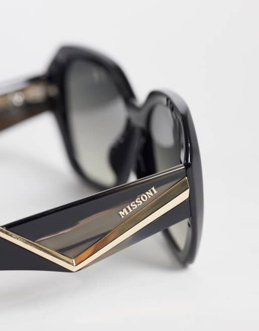 Missoni - Occhiali da sole oversize con catenina oro e lenti sfumate grigio marrone, 2 di 5