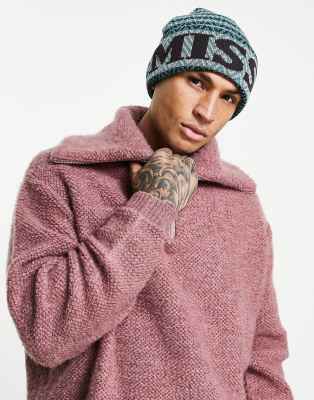 Missoni striped logo beanie in blue - ASOS Price Checker